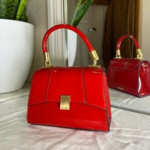 Aldo Glossy Red Mini Bag with Gold Accents
